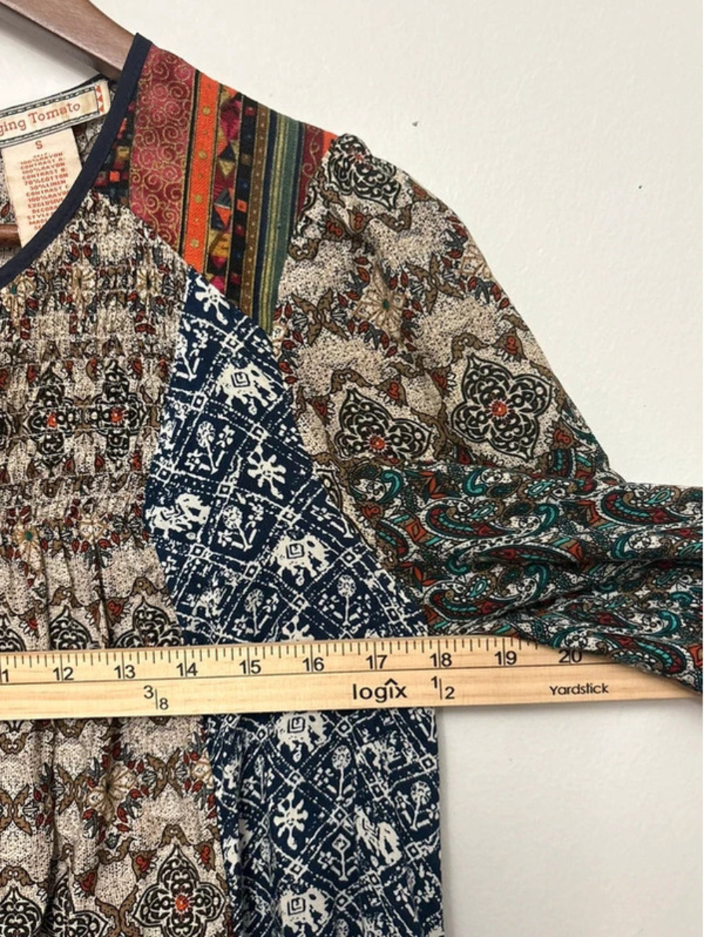 Flying Tomato Boho Mixed Print Smocked Tunic Top Size Small - Picture 5 of 6